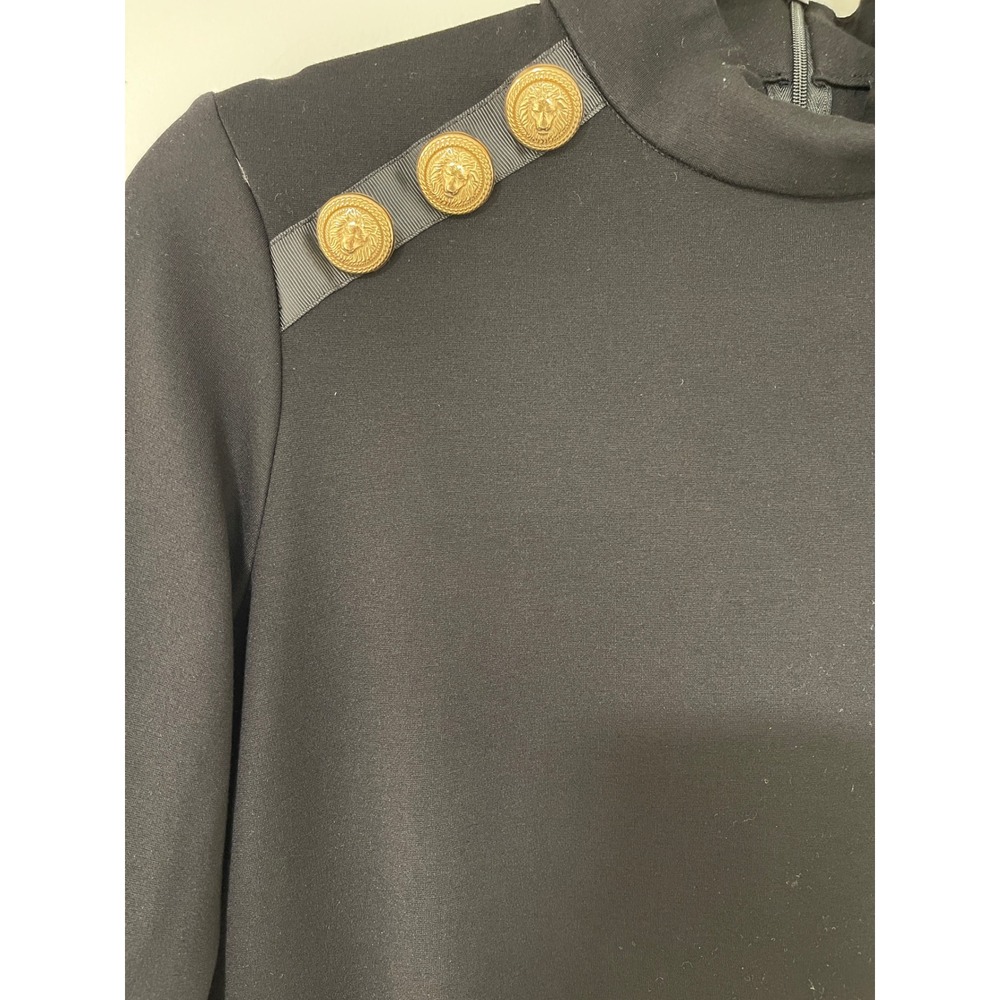 Tuckernuck Gold Button Mock Neck Dress Womens Small Black Mini Shift | Preppy - Picture 2 of 8